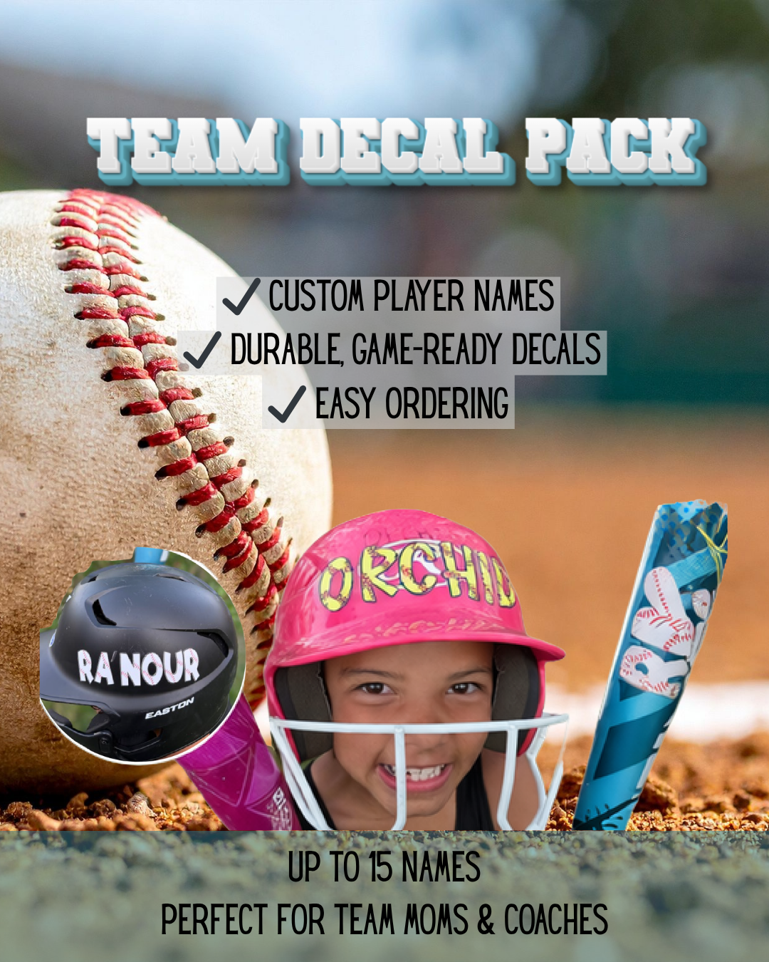 Custom Baseball & Softball Decals- TEAM PACK